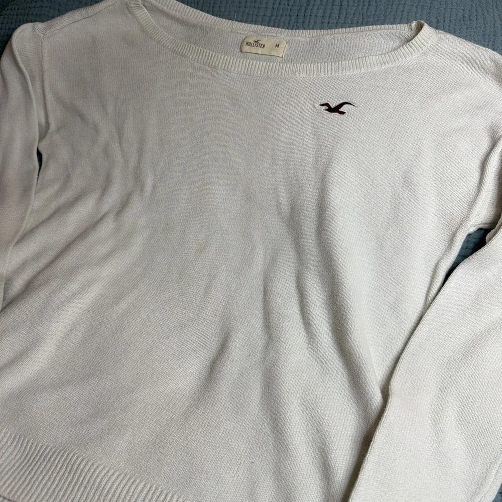 Vintage Y2K Hollister‎ Off White Boat Neck Light Weight Knit Long Sleeve Sz Med